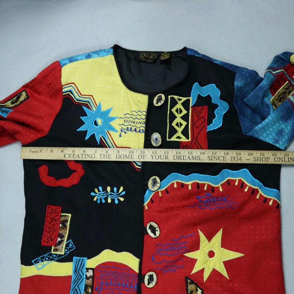 Julia Kim Art to Wear Abstract Multicolor Colorblock Wood Button Jacket Size M - Picture 6 of 7